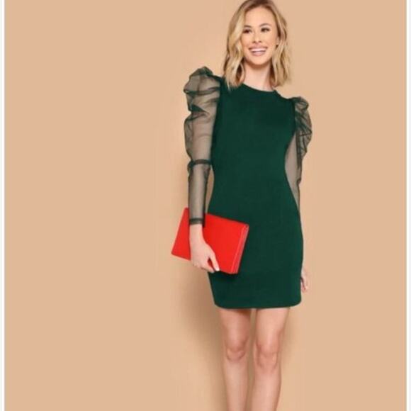 SHEIN Mesh Leg-of-mutton Sleeve Fitted Dress - Picture 1 of 13